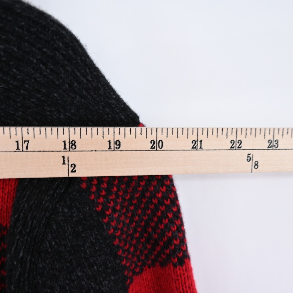Banana Republic Buffalo Plaid Shawl Collar Cardigan Mens Large Red Black Merino - Picture 11 of 14